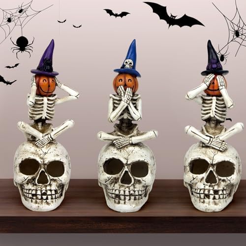 Halloween Skeleton Statue Set of 3, See Speak Hear No Evil Figurines by MrlikaleHOMEDECOR