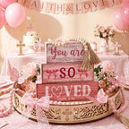 Yuntau 4 Pcs Pink Christian Table Decor Wooden Bow Decor Blocks Sign - Image 5