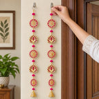 ZIG ZAG Pack of 4 Handmade Lotus Wall and Door Hangings with Bells, 36 Inches Long, 3.5-Inch Lotus Width, Pink and Gold Decorative Hangings for Home, Pooja, Wedding and Festivals - Image 5