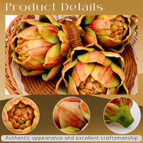 3Pcs Large Faux Artichoke Decor Artificial Vegetable and Fake Fruit Realistic Artichoke Bowl Filler for Home Kitchen Centerpiece Table Party Decorations (Yellow) - Image 3