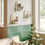 Rattan Wall Shelf Set of 3, 7''Green Rattan Shelves with Wicker Decor, Boho Decor Small Floating Shelves for Wall, Arched Shelf for Plant Figurines Display,Mini Shelves for Knick Knack Storage - Image 5