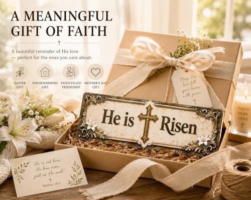 Love You, Bye – Vintage Metal Wall Sign, Metal Signs, Hallway Entryway Door Signs Decor, 16 X 4 Inch Aluminum Rustic Wall Art, Farmhouse Style Hanging Plaque for Decoration (1, He is Risen-Gold, M) - Image 6