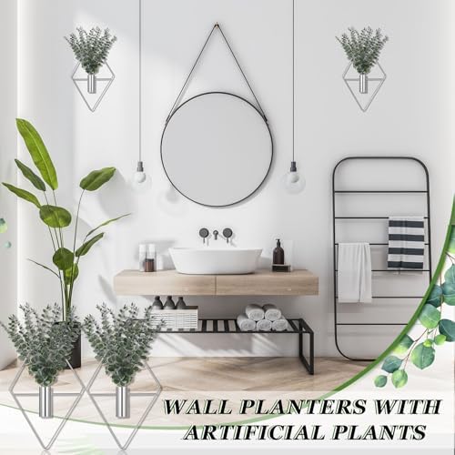 Jexine 4 Pcs Hanging Artificial Planters Wall Decor, Chrome, Eucalyptus - Image 6