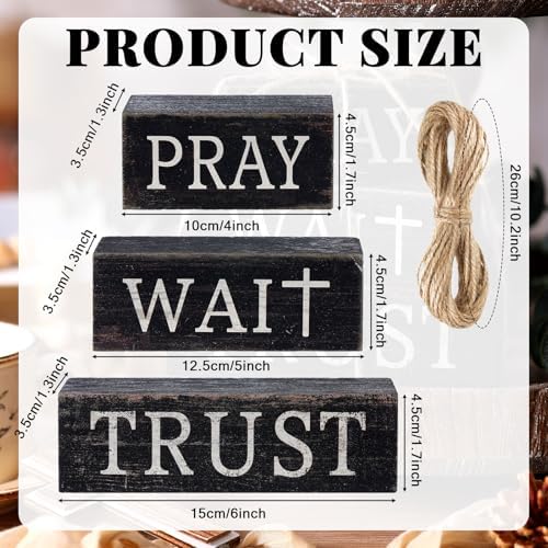 CroBlissful 4 Pcs Farmhouse Wooden Table Decor Christian Tiered Tray Decorations Rustic Religious Gift Block Sign Pray Wait Trust Table Centerpiece for Home Kitchen Living Room Shelf Mantle - Image 4