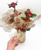 Golden Ginkgo Leaves Stems Christmas Decoration, Artificial Plants Fake Plastic Simulation Apricot Leaf Grass for Wedding Party Indoor Home Office DIY Crafts Flowers Bouquet Xmas Gold Decor - 12 Pack - Image 5