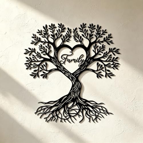 Tree of Life Metal Wall Decor Art Black Heart Family for Living Room by FURUBETA