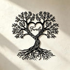 Tree of Life Metal Wall Decor Art Black Heart Family for Living Room by FURUBETA