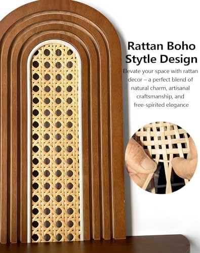 Floating Shelves for Wall,Boho Home Wall Decor,2-Tier Rattan Plant Shelf,Mid Century Hanging Small Decorative Shelf,Natural Wood Shelves for Living Room,Bedroom,House,Office,1-Pack (Walnut) - Image 5