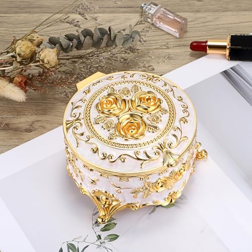 Hipiwe Metal Jewelry Box Antique Trinket Organizer for Women Keepsake Box - Image 5