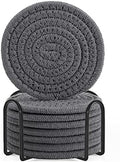 ABenkle 8 Pcs Drink Coasters with Holder, Cotton Woven Absorbent Coasters for Drinks, Minimalist Home Decor Coaster Set for Wooden Tabletop Protection Table, 4.3 inches Grey by ABenkle