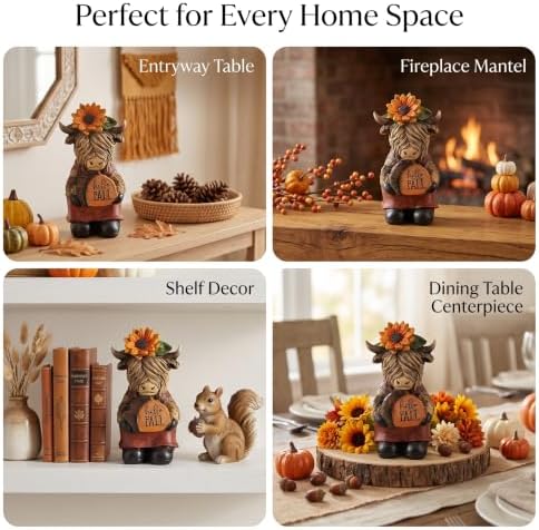 Highland Cow Fall Decor, Rustic Cow Figurine Statue for Autumn Home Decor - Image 5