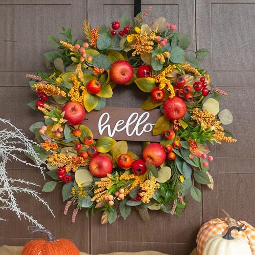 Fall Wreaths for Front Door 24 Inch Autumn Rustic Harvest Apple Wreath - Image 2