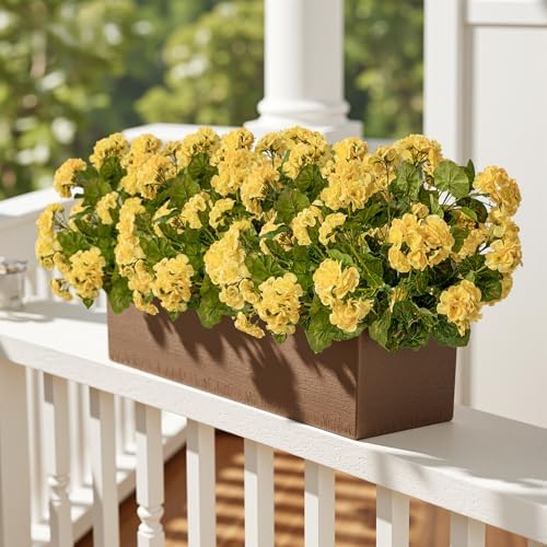 Artificial Geranium Flowers for Outdoors 19.6" Geraniums Artificial Flowers Realistic Faux Geraniums for Outdoor Planters Silk Geranium Indoor Fake Flowers Porch Home Decor No Vase (4PCS，Yellow) - Image 6