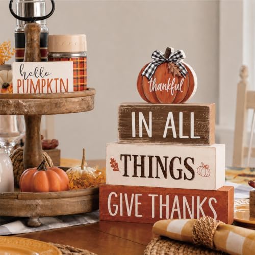 4 Pcs Fall Tiered Tray Decor, Wooden Fall Decorations for Home - Image 2