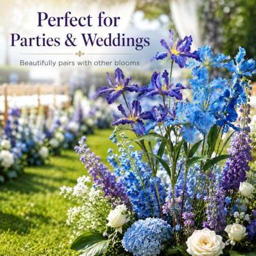 12 Pcs Artificial Iris Flowers, Faux Iris Purple Flowers 31.5", Real Touch Long Stems Fake Blue Silk Iris Bouquets Stems for Home Vases Living Room Centerpieces Wedding Floral Decoration - Image 7
