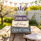 Spring Decoration For Home Wooden Lavender Tiered Tray Decor Rustic Spring Block Sign with Lavender Farmhouse Tabletop Spring Decor Centerpiece for Tables Seasonal Home Easter Decor - Image 5