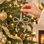 DIYDEC 18PCS Christmas Pearl Bow Ornament 4.5in Tree Topper Hanging Decor - Image 5
