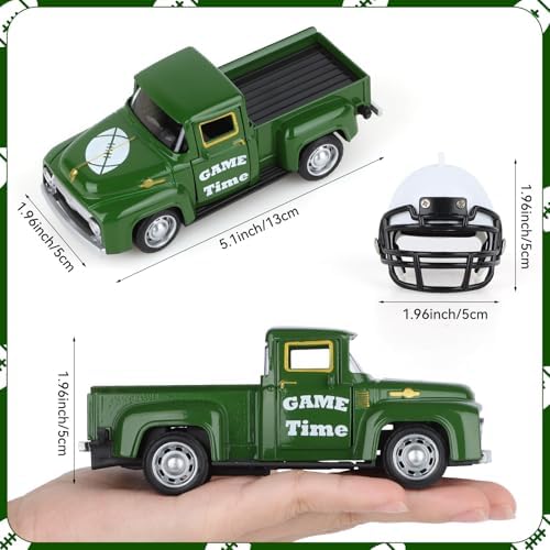 Football Mini Metal Truck Farmhouse Vintage Vintage Metal Farm Pickup Truck Decor with Football Helmet Farmhouse Rustic Pickup Tiered Tray Decor for Home Shelf Table Center Decor (Green) - Image 2
