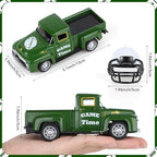Football Mini Metal Truck Farmhouse Vintage Vintage Metal Farm Pickup Truck Decor with Football Helmet Farmhouse Rustic Pickup Tiered Tray Decor for Home Shelf Table Center Decor (Green) - Image 2