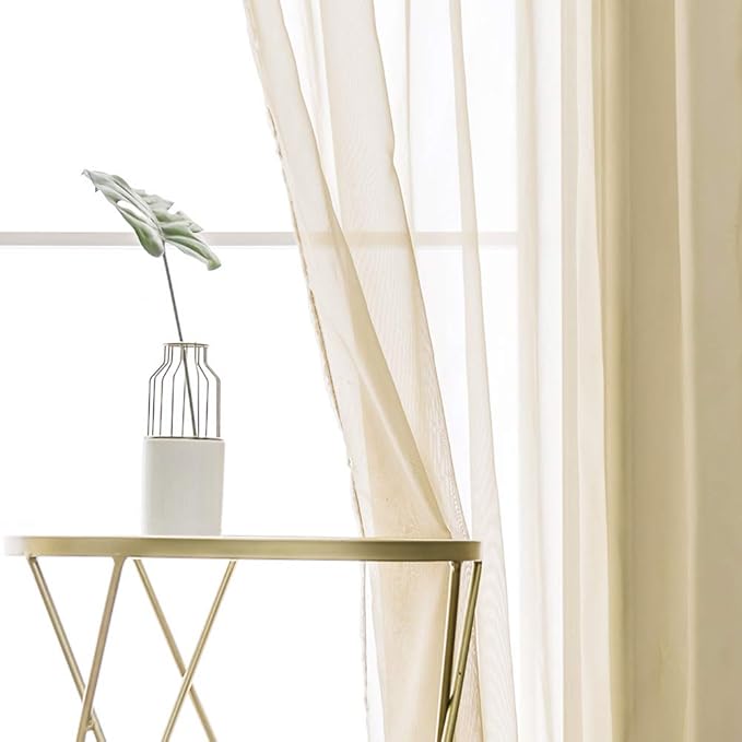 MIULEE 2 Panels Sheer Curtains for Living Room 54 X 90 Inches Beige | Window - Image 4