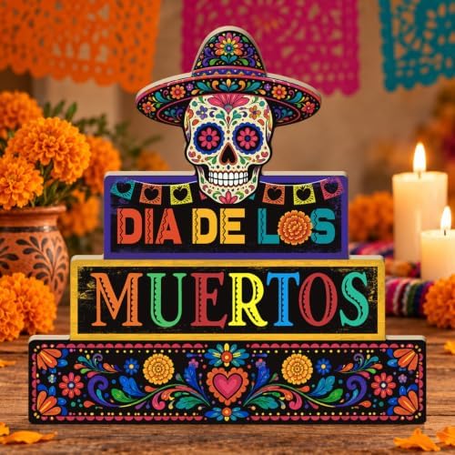 Putuo Decor Day of The Dead Table Decor Sugar Skull Dia De Los Muertos Sign by PUTUODECOR