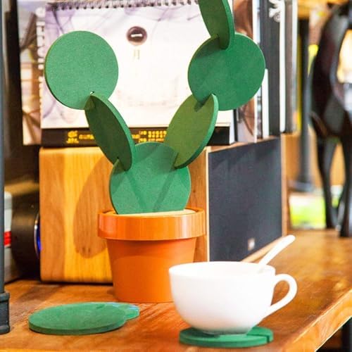 Coasters DIY Cactus Coaster Set of 6 Pieces with Flowerpot Holder for Drinks Novelty Gift for Home Office Bar Decor and Improvement, Sirensky Brand - Image 4