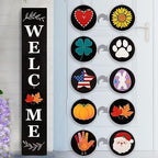 Perfnique Welcome sign for front porch standing, 47 x 7.9 Inch Wooden Leaner Sign with 10 Interchangeable Designed Icons, Seasonal Decor for Spring Easter Fall Christmas(Black) by PERFNIQUE