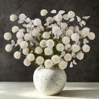 24Pcs White Faux Silk Mums Artificial Flowers Bulk with Eucalyptus Stems by Yastouay