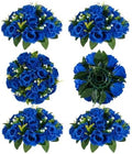 BLOSMON Royal Blue Artificial Flowers: 6 Pcs Fake Roses Flower Ball Centerpieces for Wedding Dinning Table - Faux Silk Kissing Bouquet with Base Floral Arrangement for Home Party Event Decor by Blosmon