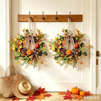 4 PCS Mini Fall Wreaths for Kitchen Cabinets Small Fall Hanging Wreath with Pumpkins Pinecones Berries Eucalyptus Thanksgiving Wreath for Front Door Window Cabinet Farmhouse Decor - Image 4