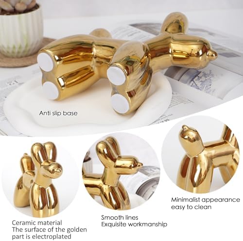 Notakia Large Golden Cute Ceramics Balloon Dog Statue Crafts Living Room Desktop Decorations,Handmade Modern Small Ceramic Animal Statue Ornament Home Decor Accents - Image 3