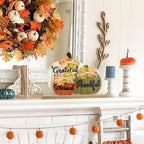 3 Pcs Fall Pumpkin Decor Wooden Table Sign Thankful Blessed Grateful Tabletop for Autumn Farmhouse Vintage Thanksgiving Harvest Party Rustic Home Room Table Shelf Halloween Decorations - Image 2