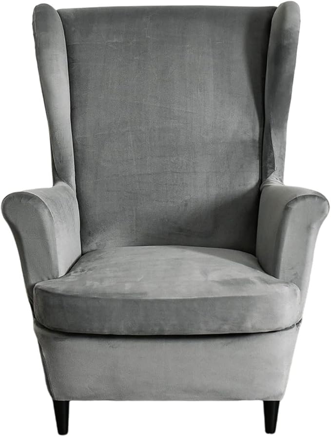 HAOYONG Velvet Wingback Armchair Covers 2-Piece Elastic Stretch Wingback Chair by HAOYONG