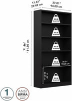 Bush Home Tall 5 Shelf Bookcase, 5 Tier Bookshelf Storage Cabinet - Image 3