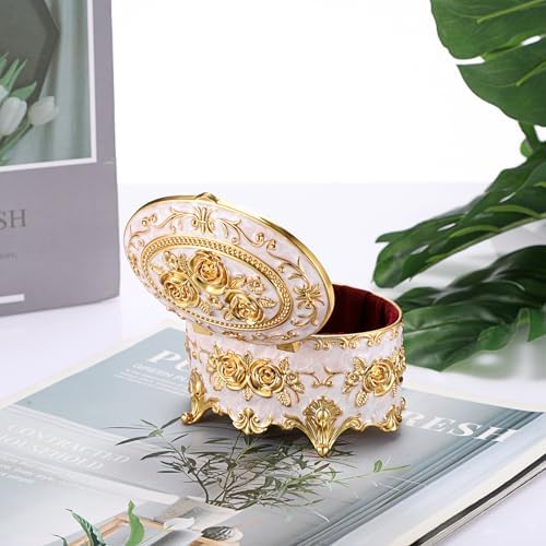 Hipiwe Vintage Metal Jewelry Box - Oval Trinket Organizer Ring Box Case - Image 7
