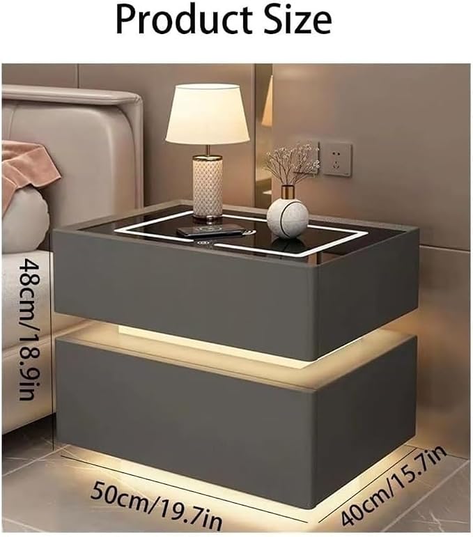 Modern Smart Nightstand with Wireless Charging with LED Sensor Light, Smart - Image 2