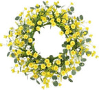 Pinkpum 22" Daisy Eucalyptus Wreath for Front Door, Artificial Spring Summer Floral Wreath for Front Door, Home Farmhouse Wedding Wall Window Decor by Pinkpum