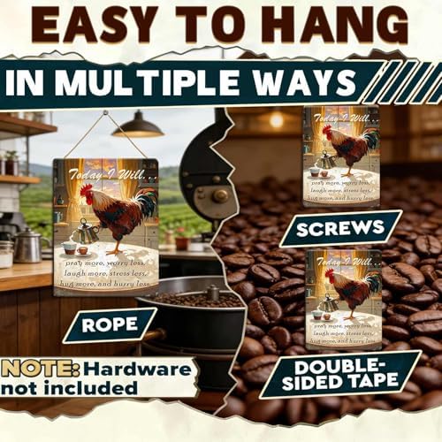 Rooster Tin Metal Signs Country Kitchen Wall Art Decor Chicken Sign Farmhouse Decor Today I Will Pry More Worry Less Metal Sign Funny Chicken Coop Accessories Home Garden Farm Yard 12x8 Inch - Image 5