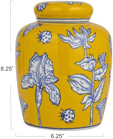 Creative Co-Op Decorative Ceramic Ginger Jar with Lid, Yellow - Image 2