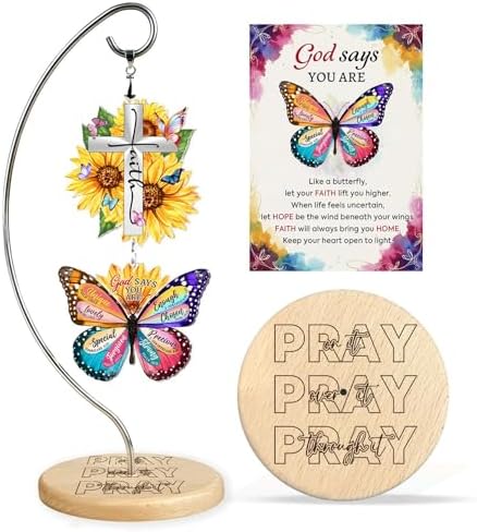 Christian Gifts for Women Faith - Sunflower Butterfly Gifts for Women Religious - Birthday Gifts for Women, Inspirational, Religious Gifts for Sister, Friend, Daughter, Mom - Office Desk Accessories by Hanatoca