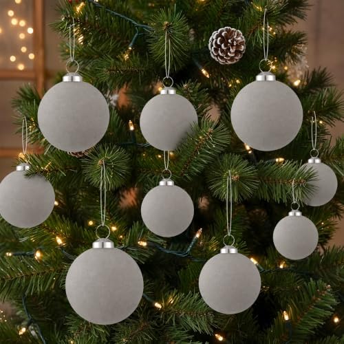 46Pcs Velvet Christmas Ball Ornaments Set - Flocked Shatterproof Christmas Tree Decorations Classic Hanging Ornaments with Rope for Xmas Wreath Holiday Home Decor (Multi-Size, Grey) - Image 5