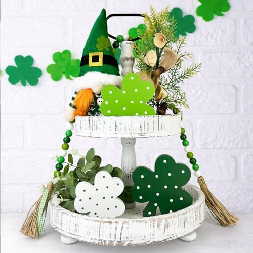 St Patricks Day Decorations 3 PCS, Wooden Green Shamrock Decoration for Home Table, Irish Lucky Clover Signs Decor for Tiered Tray Mantel Office, Saint Patricks Gifts Centerpiece for Indoor Party Desk - Image 4
