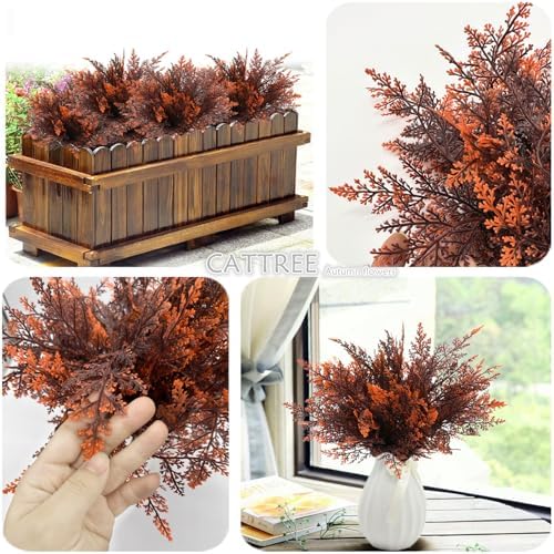 Artificial Ferns Shrubs Bushes, Faux Fern Leaves Plastic Plants Fake Boston Grass for Wedding Bouquet Indoor Outdoor Home Garden Verandah Kitchen Table Centerpieces Arrangements Decoration Red 8 Pack - Image 6