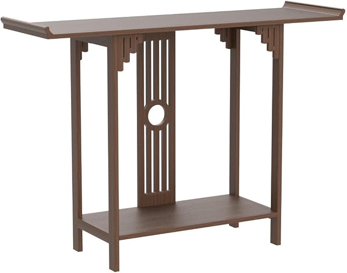 Gdrasuya10 40 inch Walnut Bamboo Console Sofa Table, Vintage Sofa Table Narrow - Image 5