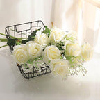 10Pcs Artificial White Roses Real Touch Roses Fake Silk Flower with Stems - Image 4