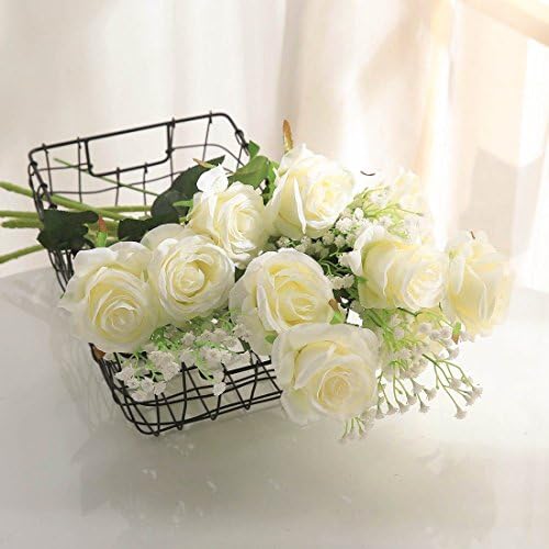 10Pcs Artificial White Roses Real Touch Roses Fake Silk Flower with Stems - Image 4