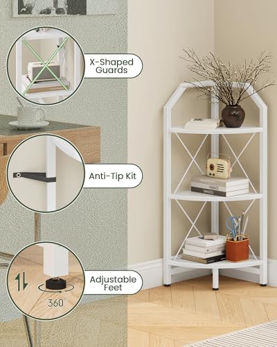 CHOEZON 3-Tier Corner Shelf, Industrial Corner Bookshelf, 35.4" Storage Stand, Plant Stand Display Shelf, Bookcase for Bedroom, Living Room, Home Office, White TCJ03WB - Image 4