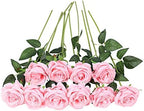 JUSTOYOU 10 PCS Artificial Roses Flowers for Valentine's Day, Realistic Blossom Roses, Real Touch Silk Rose, Single Fake Flower Long Stem Bouquets for Home Wedding Party Decoration (10Pcs, Pink) - Image 6