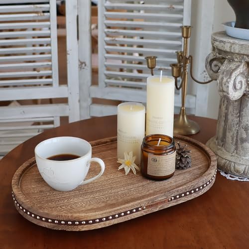 Oval Wooden Decorative Tray Coffee Table Tray Home Decor 15" Rustic - Image 3
