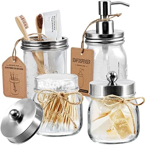 Amolliar Mason Jar Bathroom Accessories Set, 4 PCS Glass Bathroom Set by Amolliar